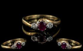 Ladies Attractive 9ct Gold Ruby and Diamond Set Ring. Full Hallmark for 9.375.