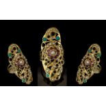 Ladies 18ct Yellow Gold Handmade Multi-Stone Set Statement Ring of Elongated Design,