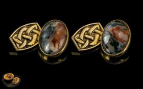Scotish ' Iona ' Signed Pair of Gents Cufflinks, Set with Multi-Coloured Stones with Celtic