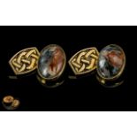 Scotish ' Iona ' Signed Pair of Gents Cufflinks, Set with Multi-Coloured Stones with Celtic