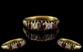 Antique Period 18ct Gold Ruby & Diamond Set Ring. Diamond and rubies of good colour.