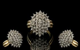 Ladies 9ct Gold Diamond Set Cluster Ring Flowerhead Design - Diamond Weight 0.25pts Marked to Shank.