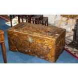 A Heavily Carved Camphor Wooden Blanket Chest.