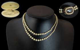 Antique Period - Mid Victorian Double Strand Culture Pearl Necklace with 9ct Gold Pearl Set Clasp.