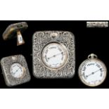 Victorian Period Sterling Silver Pocket Watch Size Barometer in an embossed sterling silver and