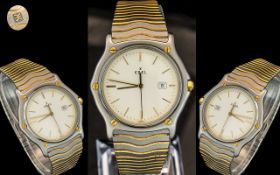 Ebel - Gents Date-Just Slim line / Elegant Gold Tone and Steel Wrist Watch,