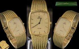 Omega Deville Gold Plated - Gents Wrist Watch, With Plaid Weave Design Watch Bracelet,