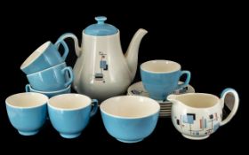 Palissy Gayday Original 1960's Teaset comprising teapot, 6 cups and saucers and sugar bowl.