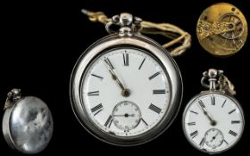 Mid Victorian Sterling Silver Key-wind Pair Cased Pocket Watch with White Porcelain Dial. Hallmark
