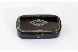 Georgian Papier Mache Snuff Box, decoration to lid, measures 2.5'' x 1.5'' approx.