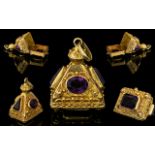 Antique Period - Pleasing and Solid 18ct Gold Combined Fob - Pendant and Hinged Pill Box ( Ornate )