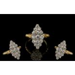 Antique Period Superb 18ct Gold Diamond Ring ( Boat Shaped ) Set with Beautiful White Semi-Cushion