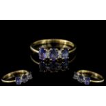 Ladies 14ct Gold - Petite Diamond and Amethyst Set Ring. .