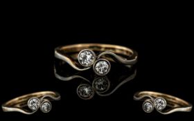 Ladies 18ct White Gold and Platinum Two Stone Diamond Set Ring ( Pave Set ) The Two Round Diamonds