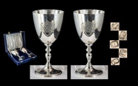 Elizabeth II Pair of Sterling Silver Goblets to commemorate the Queen's Jubilee 1952 - 1977.
