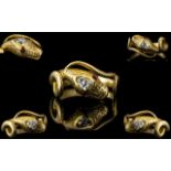 Antique Period Superb Quality Realistic 22ct Gold Snake Ring - Set with Rubies and Diamonds,
