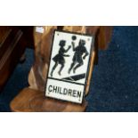 Cast Iron Painted Sign Depicting Two Children & The Words "Children"