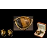 A Large & Impressive 9ct Gold Framed Polished Agate Brooch, with matching earrings.