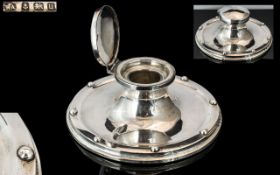 A Superb Early 20th Century Sterling Silver Capstan Ink Well,
