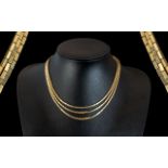 Ladies - Superb Quality 9ct Gold 3 Strand Necklace of Excellent Design / Proportions.