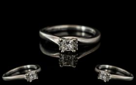 Ladies 9ct White Gold Attractive Contemporary Princes Cut Diamond Set Ring. Marked to Shank 9.375