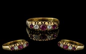 18ct Gold Attractive Ruby and Diamond Set Ring, Gallery Setting.