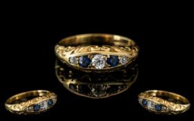 Antique Period 18ct Gold Sapphire and Diamond Set Ring. Sapphires and Diamonds of Excellent Colour.