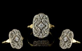 Ladies 18ct Gold Attractive Diamond Set Ornate Dress Ring. not Marked but Tests 18ct.