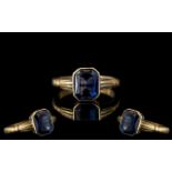 Art Deco Period - Attractive Petite Ladies 9ct Gold Step Cut Blue Sapphire Set Ring,