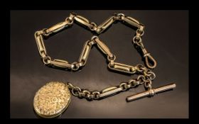 Antique Period 9ct Albert Chain with T-Bar and Attached 9ct Gold Oval Shaped Locket.