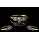 Ladies 9ct Gold Attractive 3 Stone Diamond Set Ring. Full Hallmark to Interior of Shank. The Round