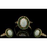 Ladies 9ct Gold Attractive Opal and Emerald Set Cluster Ring. Full Hallmark to Interior of Shank.