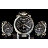 Bovet 1822 Sportster 28 Jewels Automatic Chronograph Steel Cased Wrist Watch - With Black Calf
