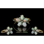 Edwardian Period - Attractive Flower head Design - Ladies 9ct Gold Opal and Diamond Set Ring.