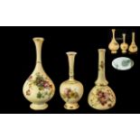 Royal Worcester - Trio of Hand Painted Blush Ivory Specimen Vases.