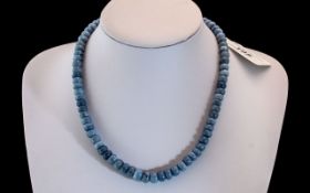 Blue Opal Bead Necklace, a well matched string of beautiful blue opals, mined in Peru, fastening