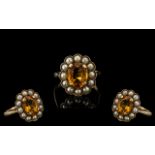 Antique Period 18ct Gold Attractive Citrine Orange Faceted Stone and Seed Pearl Set Ring.