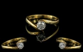 18ct Yellow Gold - Pleasing Single Stone Diamond Set Ring. Marked 18ct - 750 to Interior of Shank.