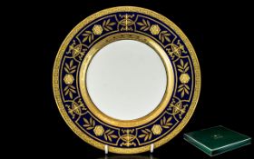 Bone China Minton Plate - Gilded, Dark Blue. In Lined Box / Never Displayed / As New Condition.