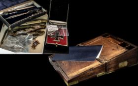 Victorian Wooden Writing Slope, brass corners and blank cartouche, measures 14" x 9".