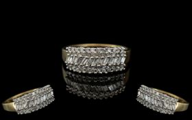 Ladies 9ct Gold Attractive Brilliant & Baguette Cut Diamond Dress Ring.