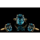 Ladies - Attractive and Quality 10ct Gold Large Single Stone Blue Topaz Set Ring.