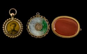 Antique Period Fine Trio of 15ct and 18ct ( 2 ) Pendants and Brooch. Not Marked but Tests Gold.