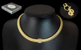 Christian Dior - Ladies Signed Gold Tone and Crystal Set Necklace / Choker of Good Quality.