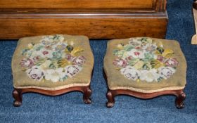A Pair of Victorian Mahogany Serpentine Stools with Cabriole Legs.