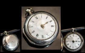 18th Century Signed Key-wind Sterling Silver Pair Cased Pocket Watch, Verge Movement with White