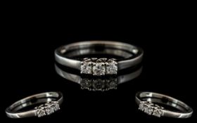 18ct White Gold Contemporary 3 STone Diamond Set Ring full hallmarks for 750-18 ct to shank.