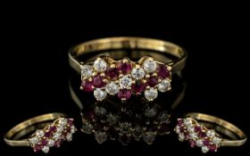 18ct Gold Attractive Diamond & Ruby Set Dress Ring, marked 750 to interior of shank.