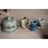 Moira Stoneware Cheese Dome, together with three tankards, a Space Shuttle tankard from Kennedy