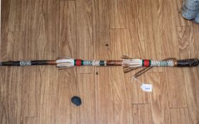 Tribal Interest - Antique Warrior Stick, with colourful woven decoration and leather wrist strap.